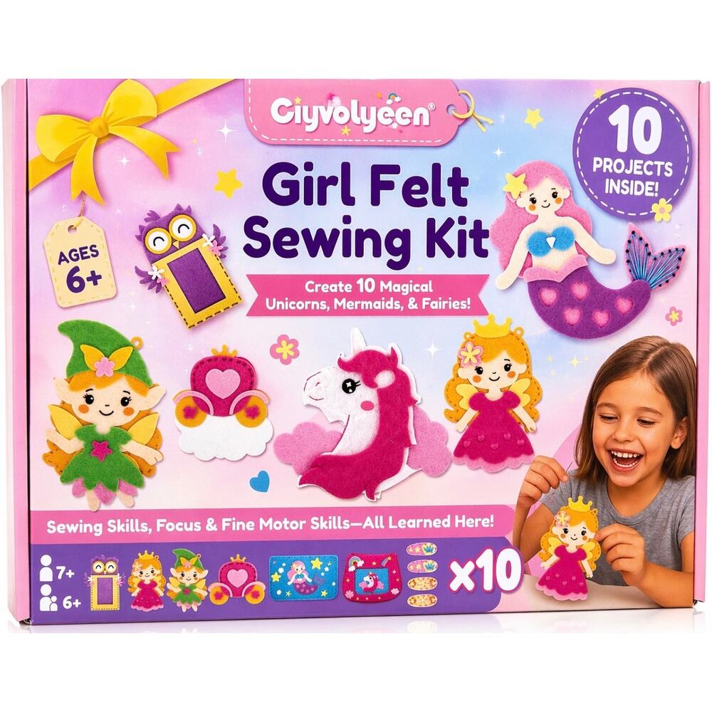 Kids Sewing Kit Unicorn Mermaid Craft Kit 10 Projects DIY Felt Girls Gift New